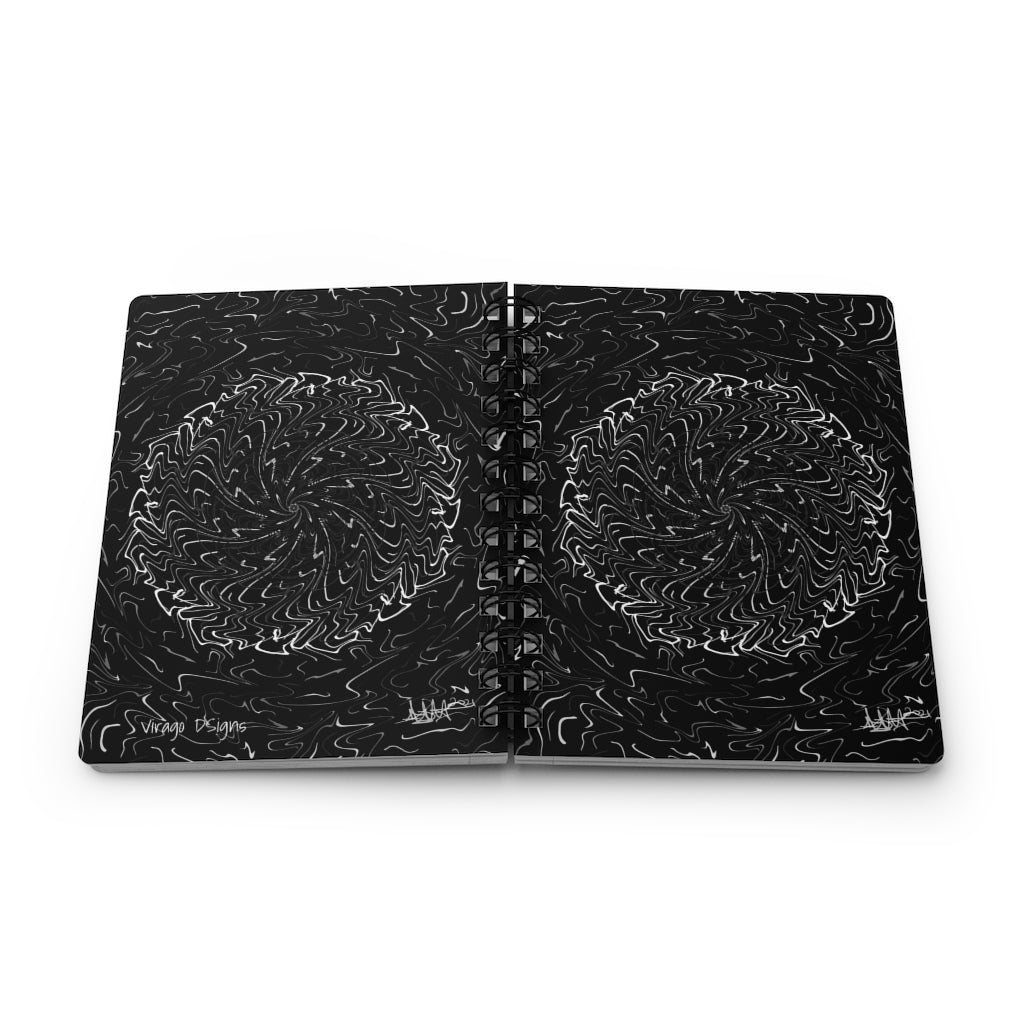 Black and White Cosmic Flower - Spiral Bound Journal