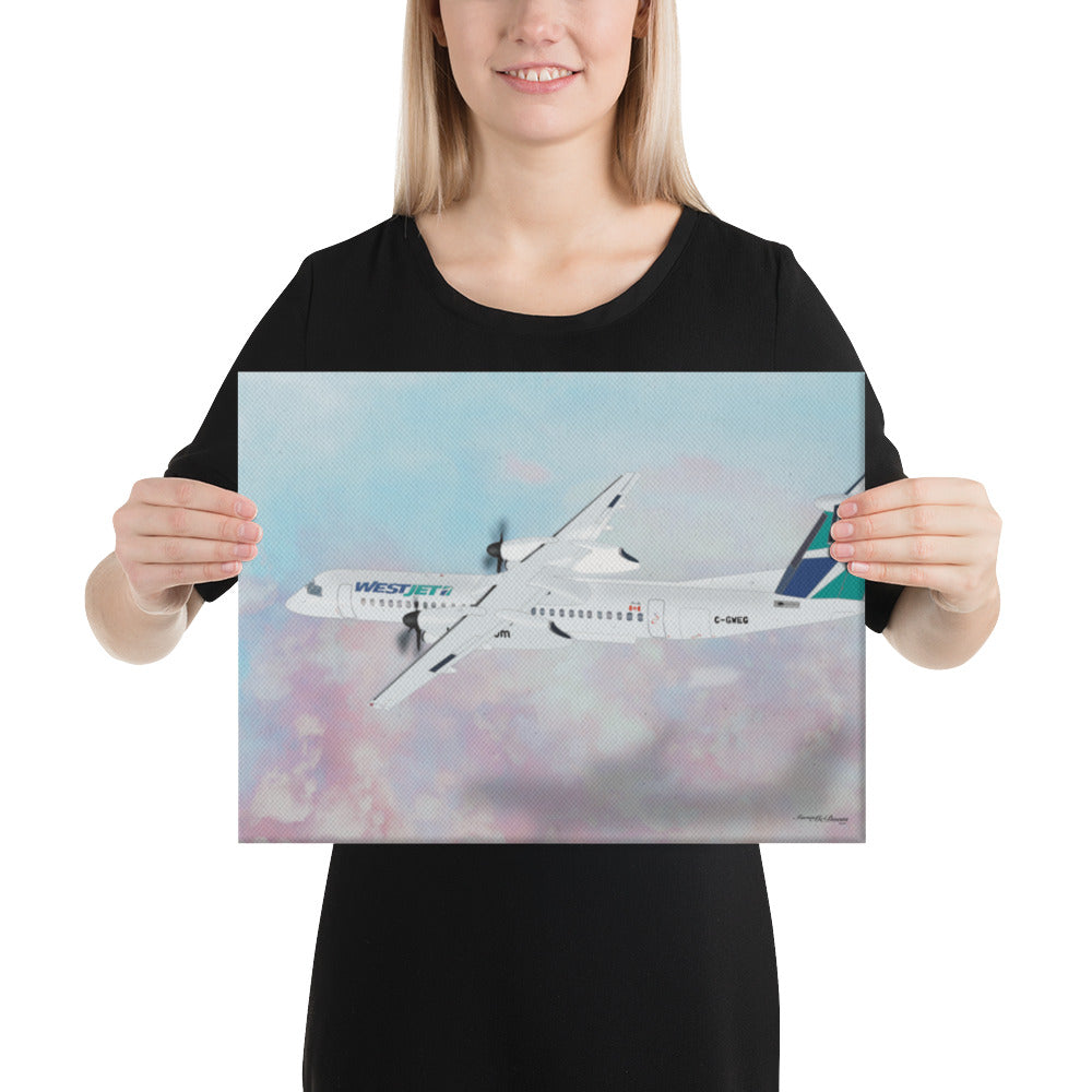 This beautiful WestJet livery Dash 8 Q400 will brighten up any space. Then design appeal would be a great gift for any aviation geek or aviation enthusiast. If you're looking to add a little flair to your room or office? Look no further. Aviation Art, Digital Art, Turbo Prop Aircraft Art.