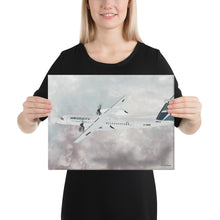 Load image into Gallery viewer, This beautiful WestJet livery Dash 8 Q400 will brighten up any space. Then design appeal would be a great gift for any aviation geek or aviation enthusiast. If you&#39;re looking to add a little flair to your room or office? Look no further. Aviation Art, Digital Art, Turbo Prop Aircraft Art.
