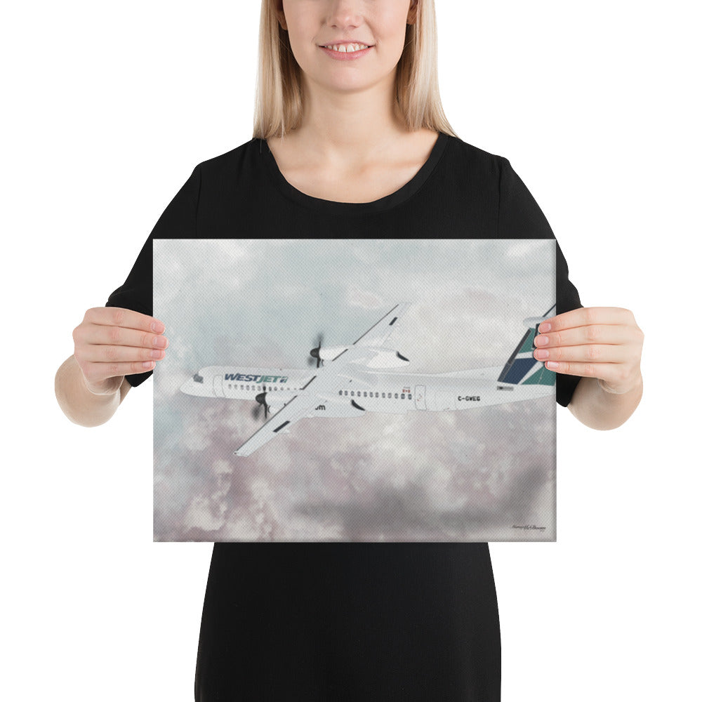 This beautiful WestJet livery Dash 8 Q400 will brighten up any space. Then design appeal would be a great gift for any aviation geek or aviation enthusiast. If you're looking to add a little flair to your room or office? Look no further. Aviation Art, Digital Art, Turbo Prop Aircraft Art.