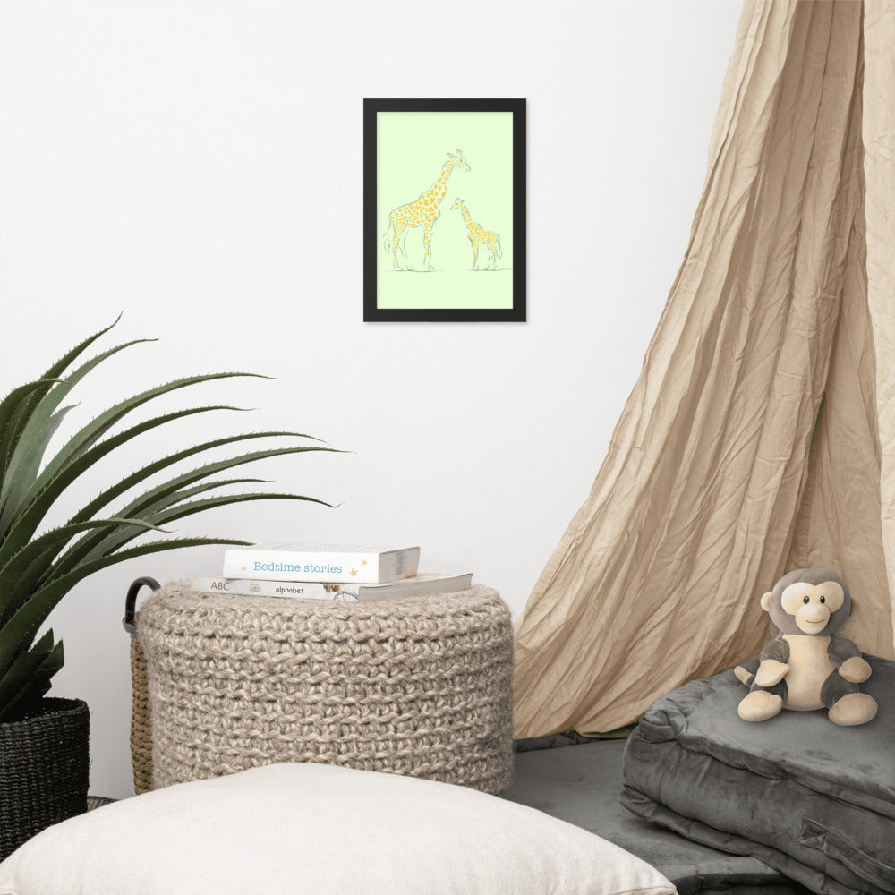 Giraffe - Green - Framed Matte Paper Poster