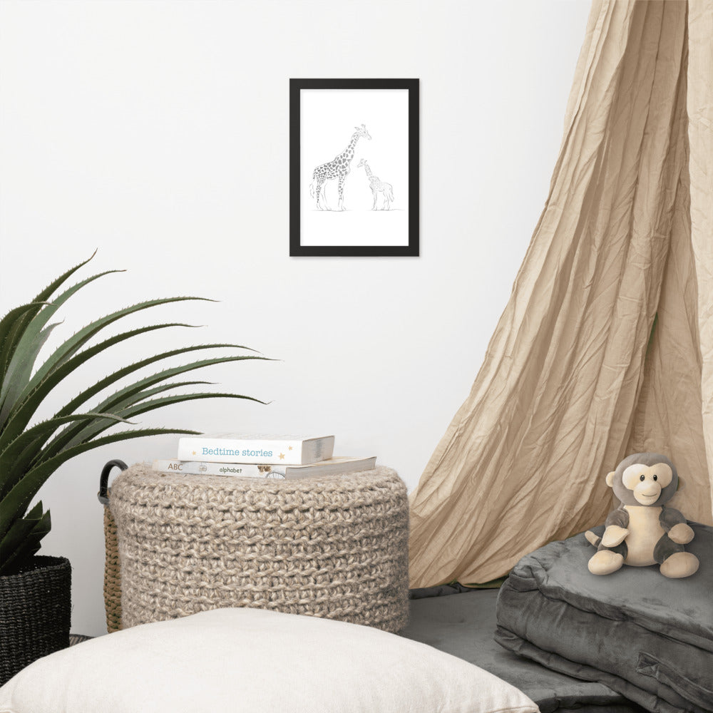 Giraffe - Black Gradient - Framed Matte Paper Poster