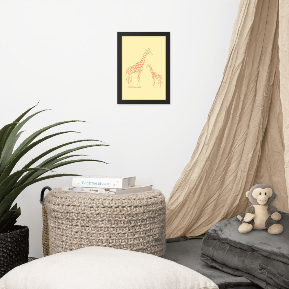 Giraffe - Yellow - Framed Matte Paper Poster