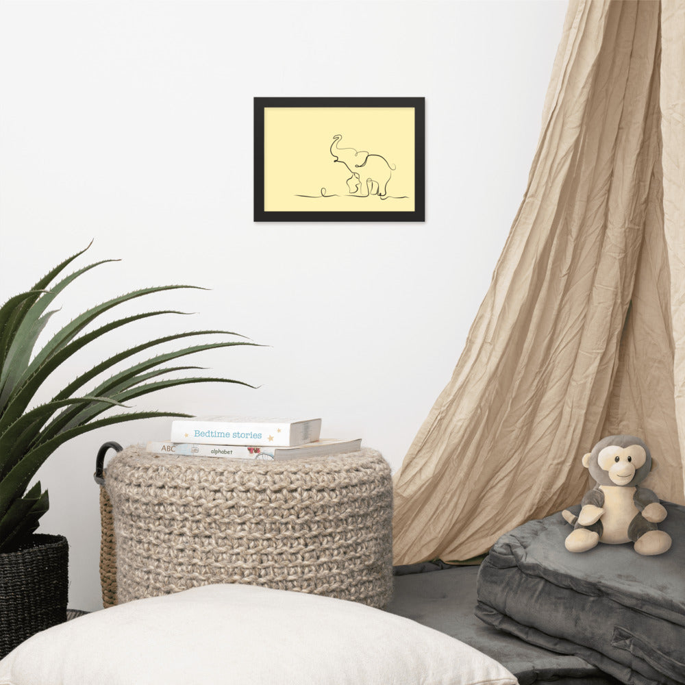 Baby Elephant - Yellow - Framed Matte Paper Poster