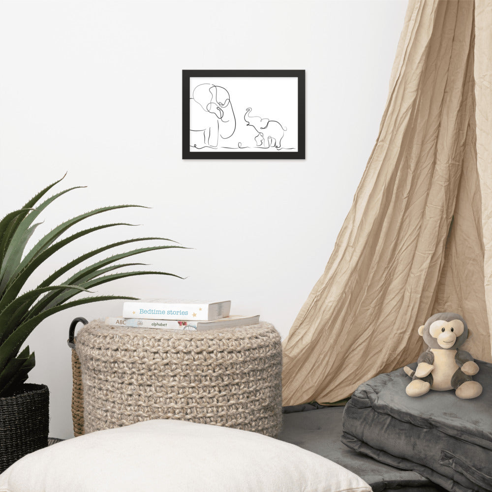 Mom and Baby Elephant - Framed Matte Paper Poster