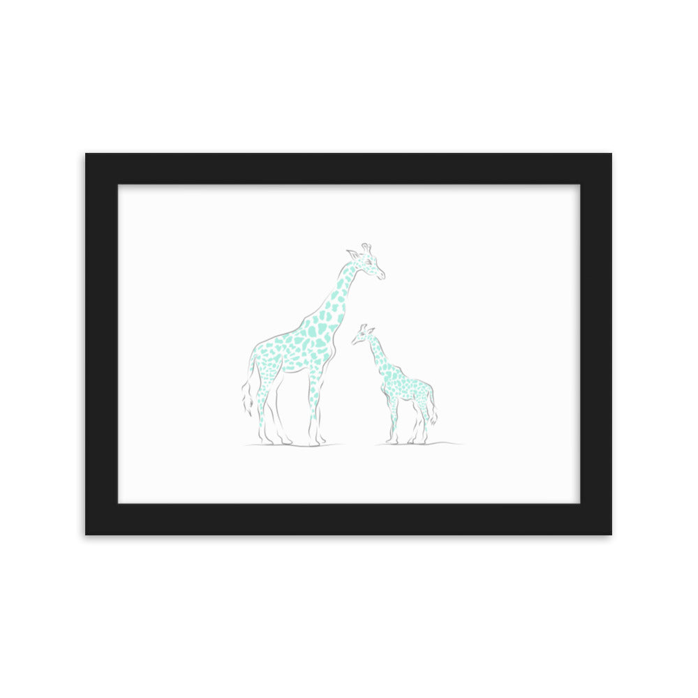 Giraffe - Blue - Framed Matte Paper Poster