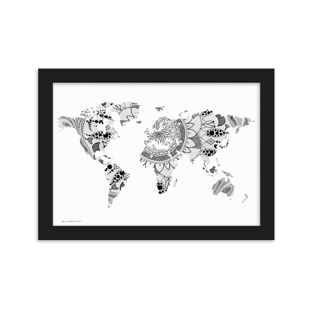 Map of the World Mandala (White) - Framed Poster