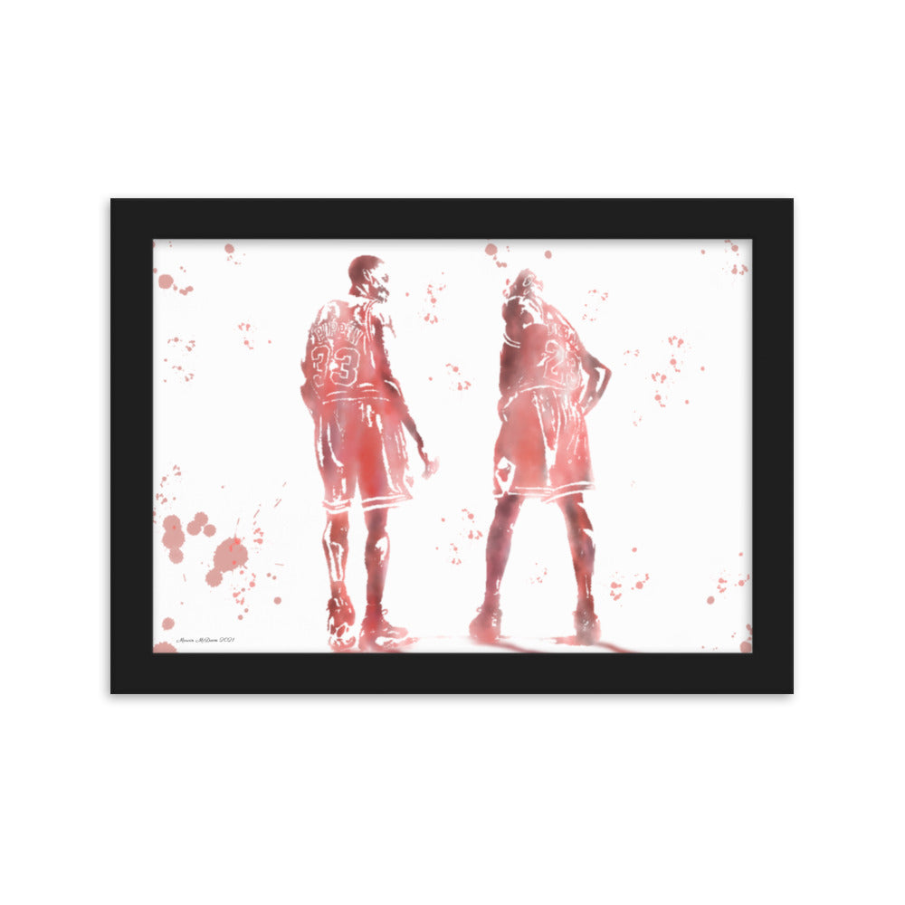 Michael Jordan and Scottie Pippen - Water Colour Splatter - Framed Poster