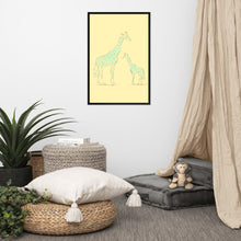 Load image into Gallery viewer, Giraffe - Yellow/Blue - Framed Matte Paper Poster
