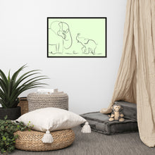 Load image into Gallery viewer, Mom and Baby Elephant - Framed Matte Paper Poster - Green
