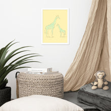 Load image into Gallery viewer, Giraffe - Yellow/Blue - Framed Matte Paper Poster
