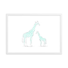 Load image into Gallery viewer, Giraffe - Blue - Framed Matte Paper Poster
