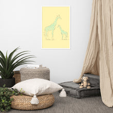 Load image into Gallery viewer, Giraffe - Yellow/Blue - Framed Matte Paper Poster
