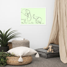 Load image into Gallery viewer, Mom and Baby Elephant - Framed Matte Paper Poster - Green
