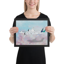 Load image into Gallery viewer, This beautiful WestJet livery Dash 8 Q400 will brighten up any space. Then design appeal would be a great gift for any aviation geek or aviation enthusiast. If you&#39;re looking to add a little flair to your room or office? Look no further. Aviation Art, Digital Art, Turbo Prop Aircraft Art.
