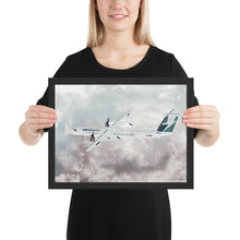 Load image into Gallery viewer, This beautiful WestJet livery Dash 8 Q400 will brighten up any space. Then design appeal would be a great gift for any aviation geek or aviation enthusiast. If you&#39;re looking to add a little flair to your room or office? Look no further. Aviation Art, Digital Art, Turbo Prop Aircraft Art.
