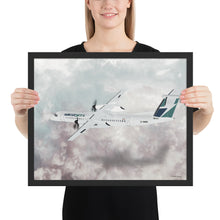 Load image into Gallery viewer, This beautiful WestJet livery Dash 8 Q400 will brighten up any space. Then design appeal would be a great gift for any aviation geek or aviation enthusiast. If you&#39;re looking to add a little flair to your room or office? Look no further. Aviation Art, Digital Art, Turbo Prop Aircraft Art.
