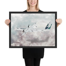 Load image into Gallery viewer, This beautiful WestJet livery Dash 8 Q400 will brighten up any space. Then design appeal would be a great gift for any aviation geek or aviation enthusiast. If you&#39;re looking to add a little flair to your room or office? Look no further. Aviation Art, Digital Art, Turbo Prop Aircraft Art.
