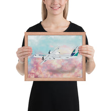 Load image into Gallery viewer, This beautiful WestJet livery Dash 8 Q400 will brighten up any space. Then design appeal would be a great gift for any aviation geek or aviation enthusiast. If you&#39;re looking to add a little flair to your room or office? Look no further. Aviation Art, Digital Art, Turbo Prop Aircraft Art.
