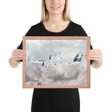 Load image into Gallery viewer, This beautiful WestJet livery Dash 8 Q400 will brighten up any space. Then design appeal would be a great gift for any aviation geek or aviation enthusiast. If you&#39;re looking to add a little flair to your room or office? Look no further. Aviation Art, Digital Art, Turbo Prop Aircraft Art.
