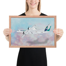 Load image into Gallery viewer, This beautiful WestJet livery Dash 8 Q400 will brighten up any space. Then design appeal would be a great gift for any aviation geek or aviation enthusiast. If you&#39;re looking to add a little flair to your room or office? Look no further. Aviation Art, Digital Art, Turbo Prop Aircraft Art.
