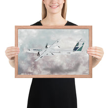 Load image into Gallery viewer, This beautiful WestJet livery Dash 8 Q400 will brighten up any space. Then design appeal would be a great gift for any aviation geek or aviation enthusiast. If you&#39;re looking to add a little flair to your room or office? Look no further. Aviation Art, Digital Art, Turbo Prop Aircraft Art.
