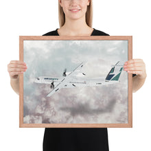 Load image into Gallery viewer, This beautiful WestJet livery Dash 8 Q400 will brighten up any space. Then design appeal would be a great gift for any aviation geek or aviation enthusiast. If you&#39;re looking to add a little flair to your room or office? Look no further. Aviation Art, Digital Art, Turbo Prop Aircraft Art.
