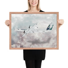 Load image into Gallery viewer, This beautiful WestJet livery Dash 8 Q400 will brighten up any space. Then design appeal would be a great gift for any aviation geek or aviation enthusiast. If you&#39;re looking to add a little flair to your room or office? Look no further. Aviation Art, Digital Art, Turbo Prop Aircraft Art.
