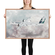 Load image into Gallery viewer, This beautiful WestJet livery Dash 8 Q400 will brighten up any space. Then design appeal would be a great gift for any aviation geek or aviation enthusiast. If you&#39;re looking to add a little flair to your room or office? Look no further. Aviation Art, Digital Art, Turbo Prop Aircraft Art.
