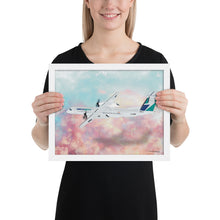 Load image into Gallery viewer, This beautiful WestJet livery Dash 8 Q400 will brighten up any space. Then design appeal would be a great gift for any aviation geek or aviation enthusiast. If you&#39;re looking to add a little flair to your room or office? Look no further. Aviation Art, Digital Art, Turbo Prop Aircraft Art.
