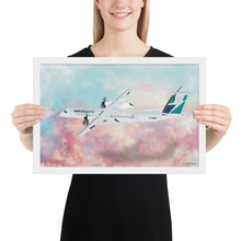 Load image into Gallery viewer, This beautiful WestJet livery Dash 8 Q400 will brighten up any space. Then design appeal would be a great gift for any aviation geek or aviation enthusiast. If you&#39;re looking to add a little flair to your room or office? Look no further. Aviation Art, Digital Art, Turbo Prop Aircraft Art.
