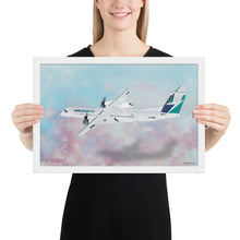 Load image into Gallery viewer, This beautiful WestJet livery Dash 8 Q400 will brighten up any space. Then design appeal would be a great gift for any aviation geek or aviation enthusiast. If you&#39;re looking to add a little flair to your room or office? Look no further. Aviation Art, Digital Art, Turbo Prop Aircraft Art.
