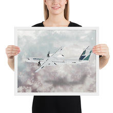 Load image into Gallery viewer, This beautiful WestJet livery Dash 8 Q400 will brighten up any space. Then design appeal would be a great gift for any aviation geek or aviation enthusiast. If you&#39;re looking to add a little flair to your room or office? Look no further. Aviation Art, Digital Art, Turbo Prop Aircraft Art.
