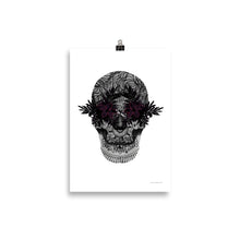 Load image into Gallery viewer, Candy Skull Art - Black Flowers - Frameless Poster
