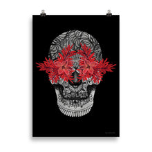 Load image into Gallery viewer, Candy Skull Art - Red Flowers - Frameless Poster
