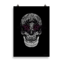 Load image into Gallery viewer, Candy Skull Art - Black Flowers - Frameless Poster
