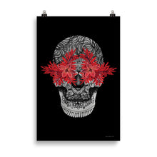 Load image into Gallery viewer, Candy Skull Art - Red Flowers - Frameless Poster
