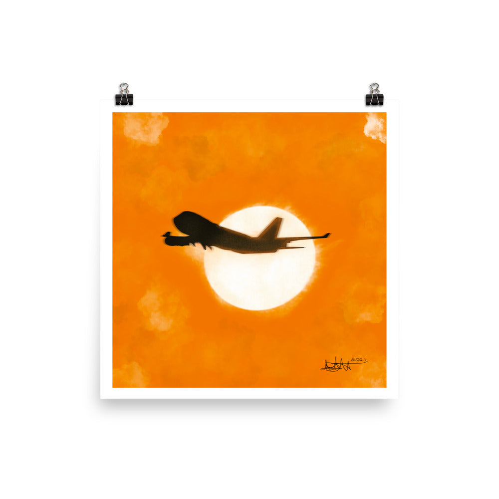 Poster - B747 Flying - Orange Sky (Enhanced Matte Paper)