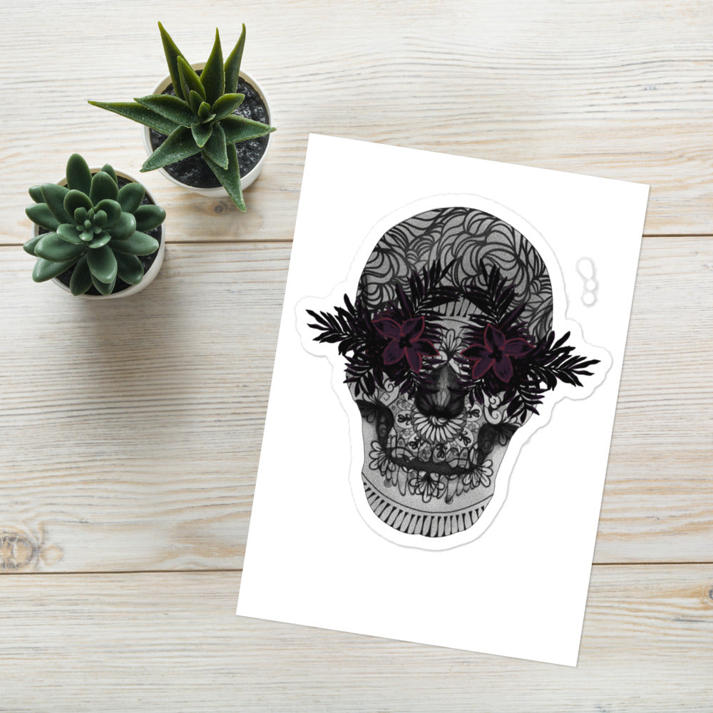 Candy Skull Art - Black Flower Eyes - Sticker Sheet