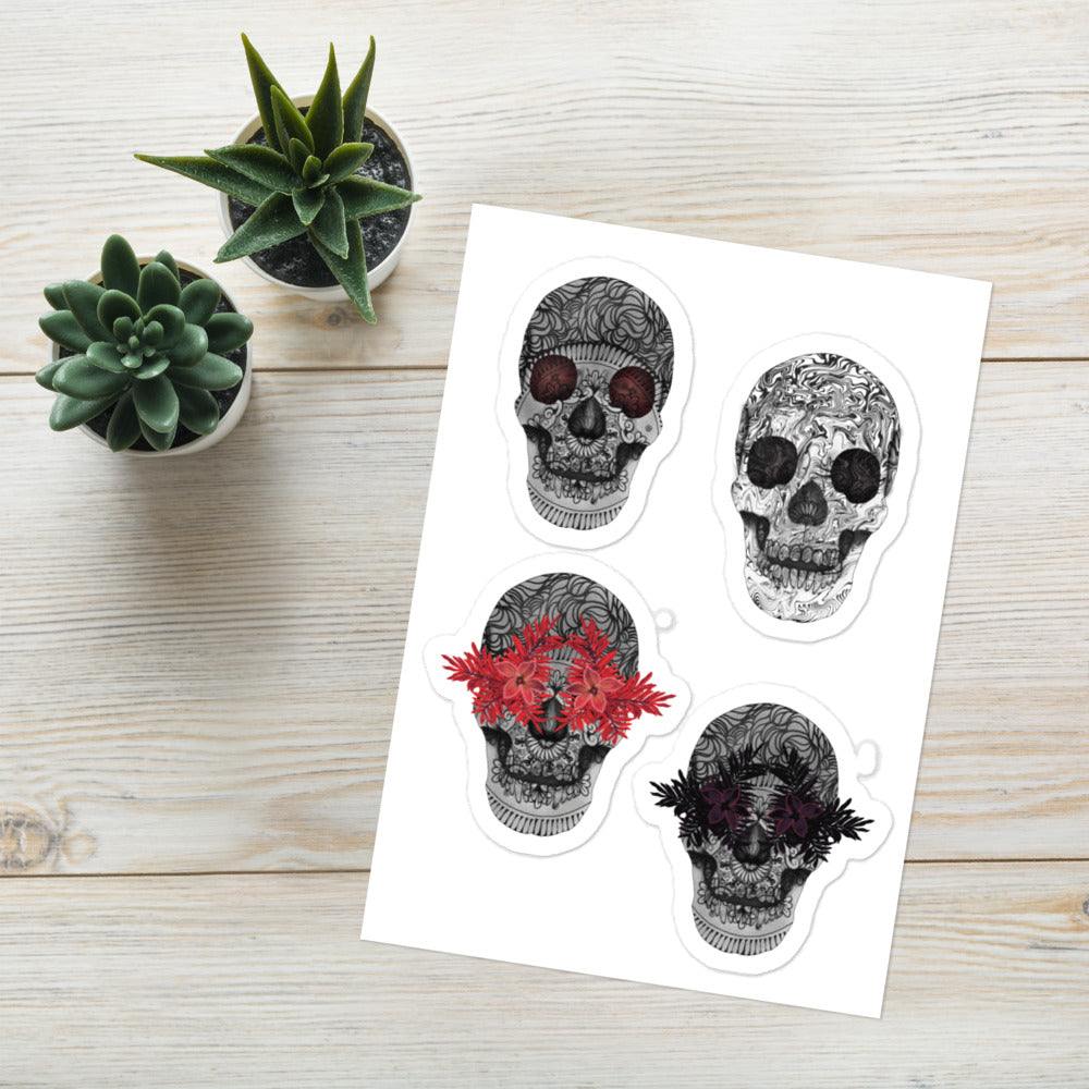 Candy Skull Art - Mandala Art - Sticker Sheet 4 Pack