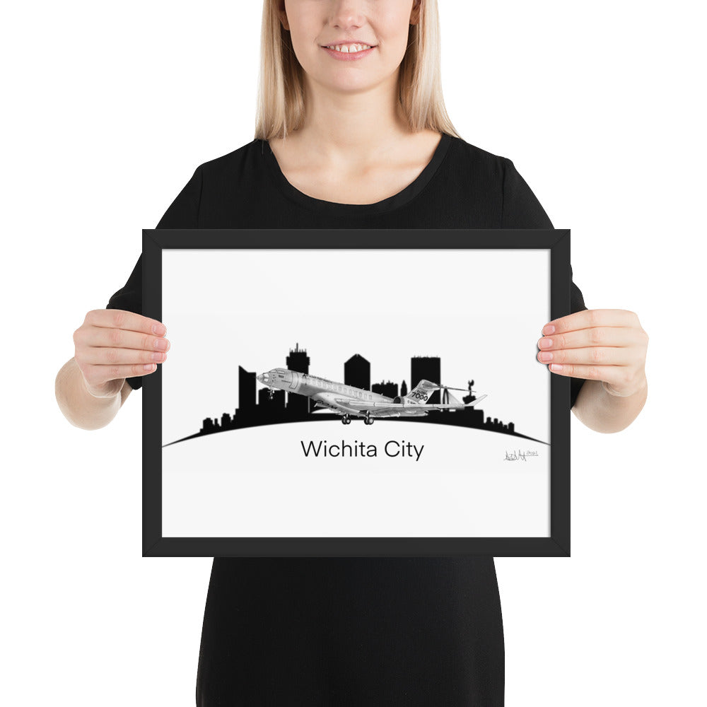 Global 7500 Flight Test Vehicle #1 - Wichita Cityscape - Black and White - Luster Paper