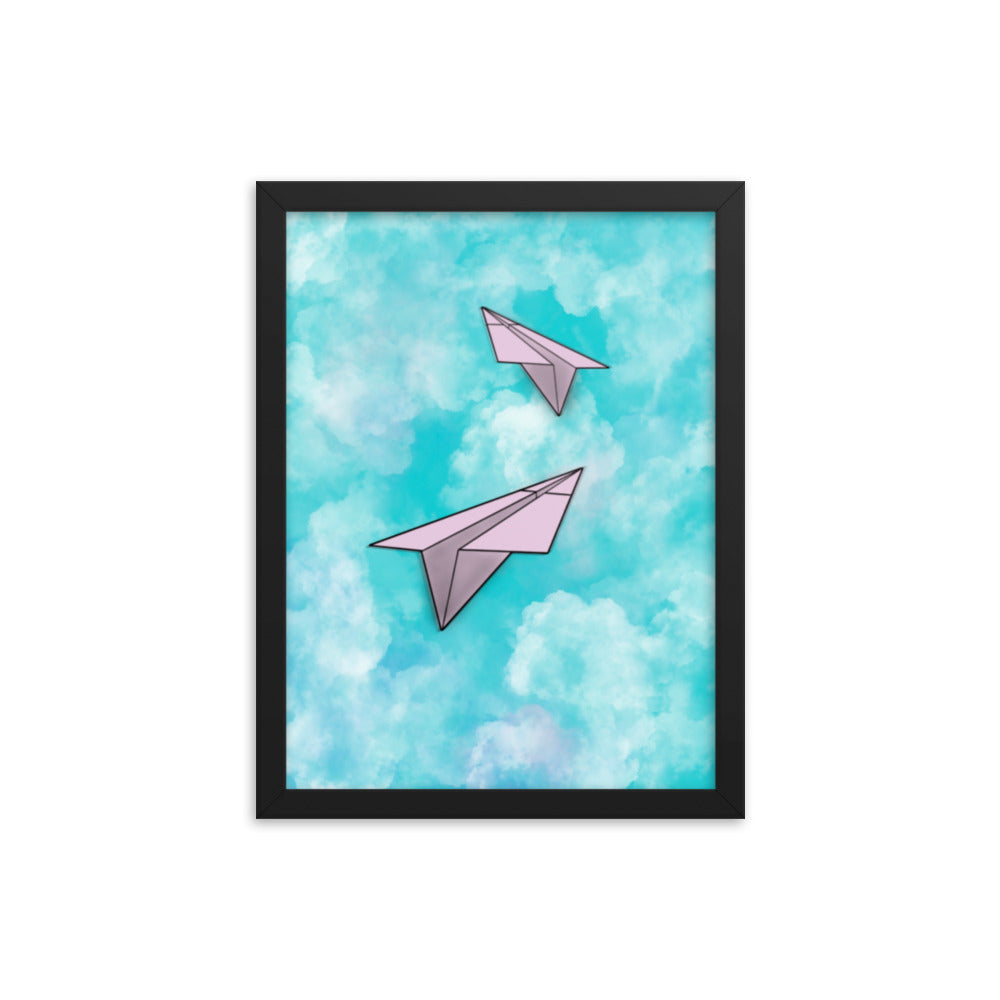 Paper Planes - Pink - Wooden Framed Poster