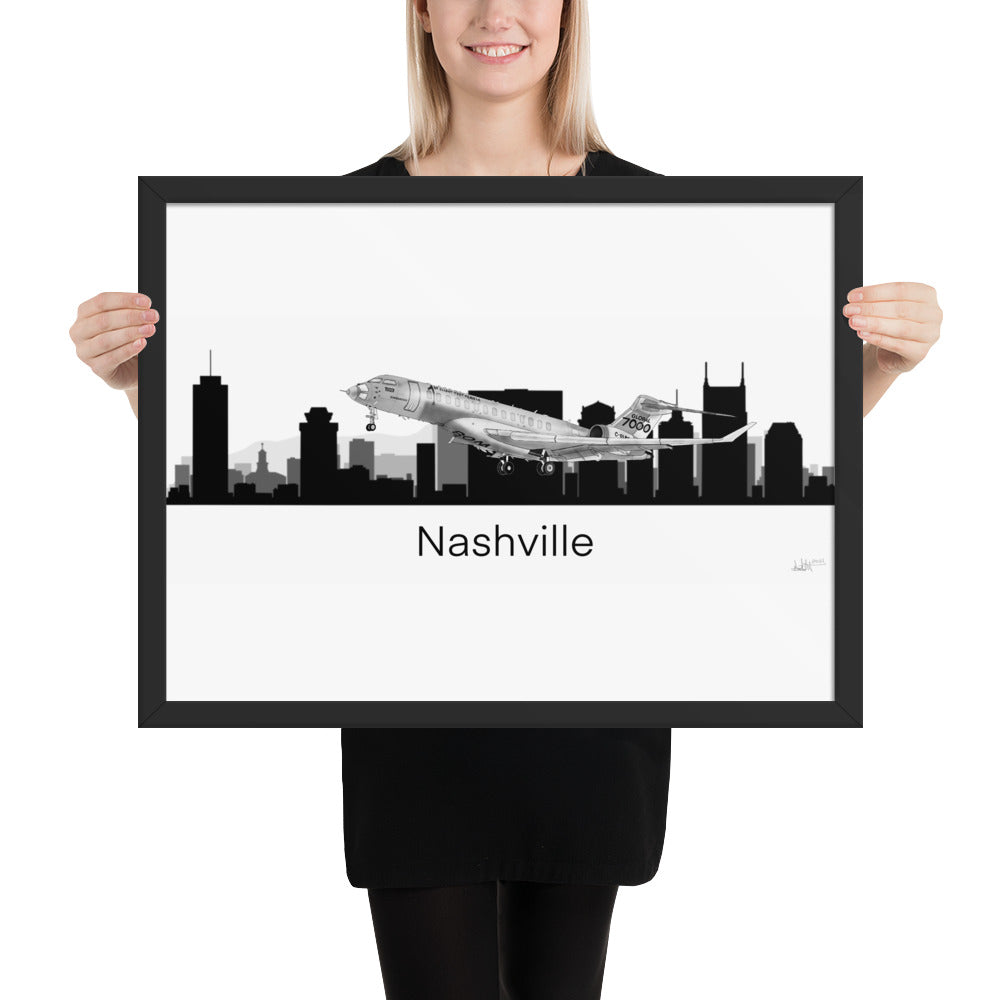 Global 7500 Flight Test Vehicle #1 - Nashville Cityscape - Black and White - Luster Paper