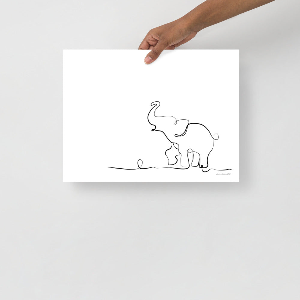 Baby Elephant - Line Art - Frameless Poster