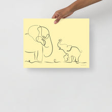 Load image into Gallery viewer, Mom and Baby Elephant - Line Art (yellow) - Frameless Poster
