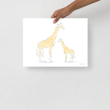 Load image into Gallery viewer, Mom and Baby Giraffe (yellow) - Line Art - Frameless Poster
