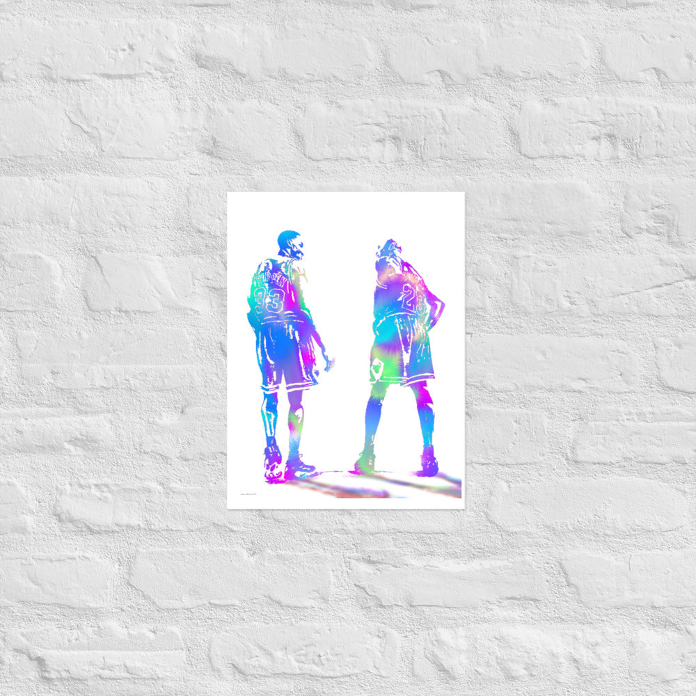 Michael Jordan and Scottie Pippen Water Colour Art (Neon) - Photo paper Frameless Poster