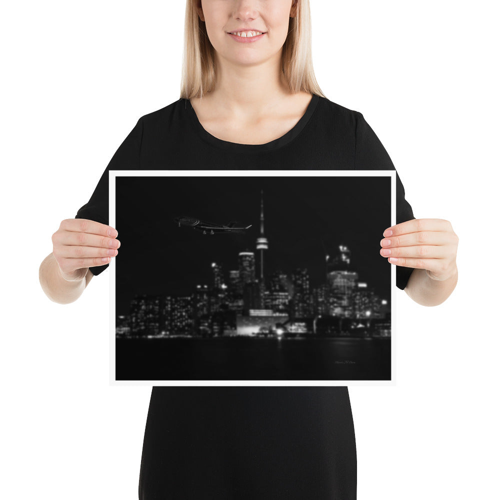 Global 7500 - Toronto Nightlife Black And White - Frameless Poster