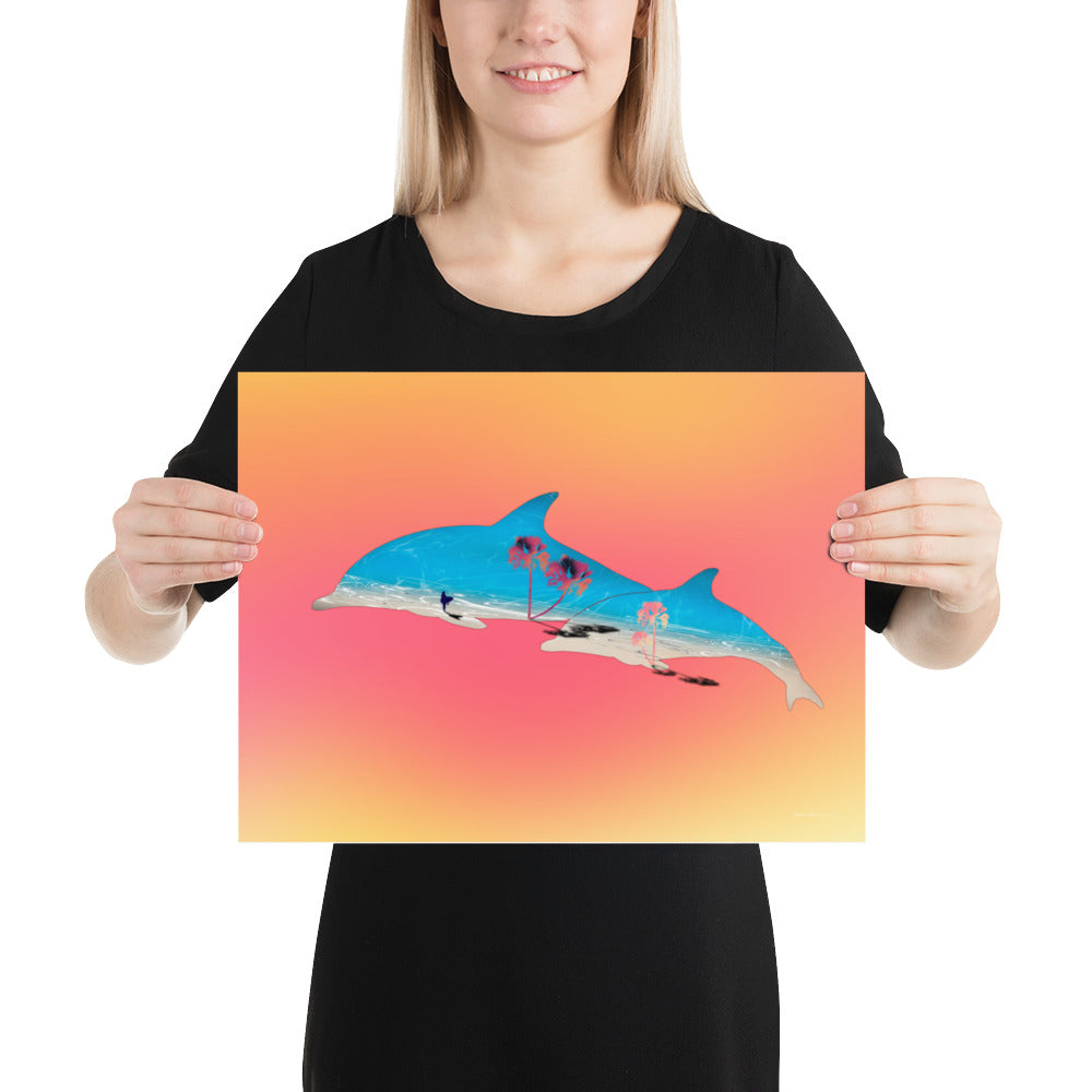 Dolphin Art (sunset) - Frameless Poster