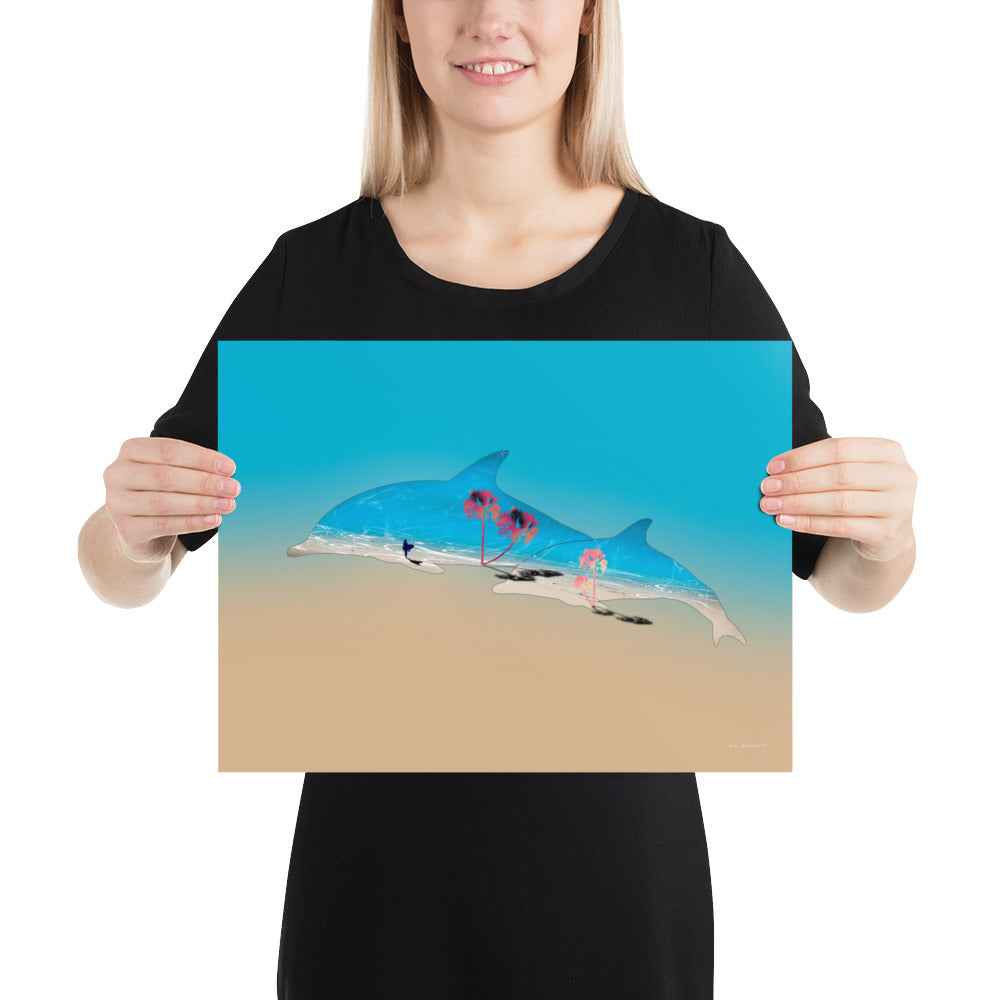 Dolphin Art (beach) - Frameless Poster